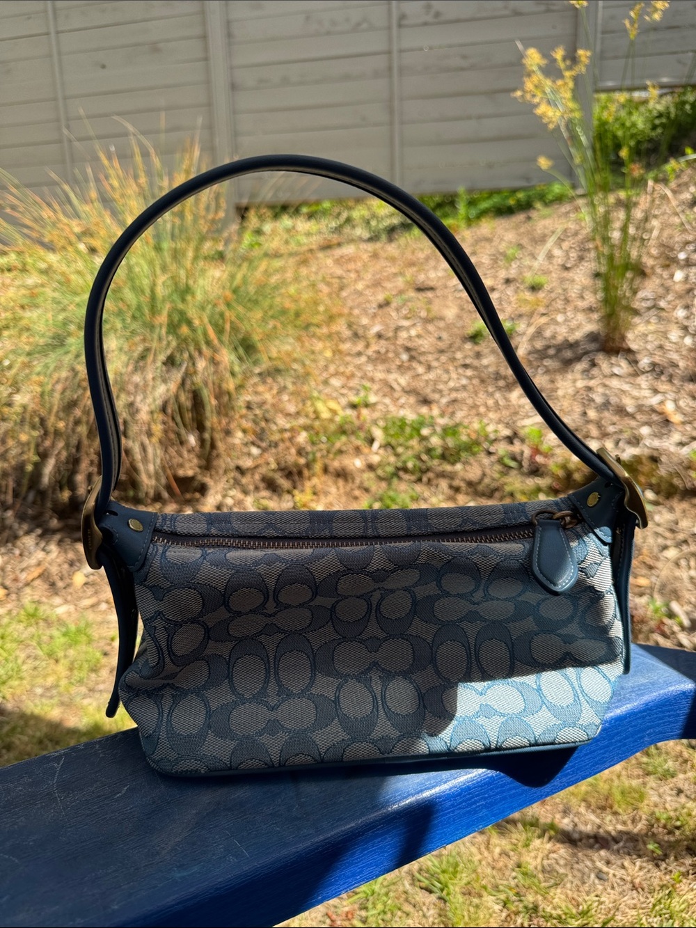 Coach Blue Signature Jacquard Shoulder Bag with Navy Trim - Picture 2 of 4
